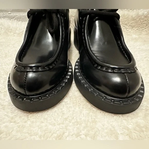 New Prada Chocolate Brushed Leather Lace-Up Loafers Size 39 - Picture 5 of 11